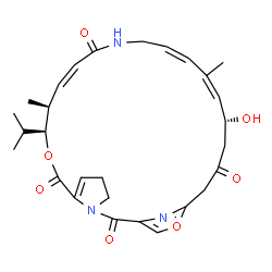 ChemSpider 2D Image | (10S,11S,12Z,17Z,19Z,21R)-21-Hydroxy-10-isopropyl-11,19-dimethyl-9,26-dioxa-3,15,28-triazatricyclo[23.2.1.0~3,7~]octacosa-1(27),6,12,17,19,25(28)-hexaene-2,8,14,23-tetrone | C28H35N3O7