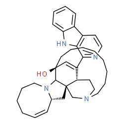 ChemSpider 2D Image | (1R,2R,4R,5Z,13S,16Z)-25-(9H-beta-Carbolin-1-yl)-11,22-diazapentacyclo[11.11.2.1~2,22~.0~2,12~.0~4,11~]heptacosa-5,16,25-trien-13-ol | C36H44N4O
