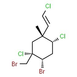 ChemSpider 2D Image | (1S,2S,4R,5R)-2-Bromo-1-(bromomethyl)-1,4-dichloro-5-[(E)-2-chlorovinyl]-5-methylcyclohexane | C10H13Br2Cl3