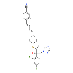 ChemSpider 2D Image | 4-[(1E,3E)-4-(5-{[(2R,3R)-3-(2,4-Difluorophenyl)-3-hydroxy-4-(1H-1,2,4-triazol-1-yl)-2-butanyl]sulfanyl}-1,3-dioxan-2-yl)-1,3-butadien-1-yl]-3-fluorobenzonitrile | C27H25F3N4O3S
