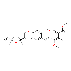 ChemSpider 2D Image | Methyl (2E,3E,5E)-4-methoxy-2-(methoxymethylene)-3-methyl-6-[(3R)-3-{2-[(2-methyl-3-buten-2-yl)oxy]-2-propanyl}-2,3-dihydro-1,4-benzodioxin-6-yl]-3,5-hexadienoate | C27H36O7
