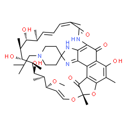 ChemSpider 2D Image | (7S,9E,11S,12S,13S,14R,15R,16R,18S)-2,13,15,17-Tetrahydroxy-1'-isobutyl-11-methoxy-3,7,12,14,16,18,22-heptamethyl-6H,23H,32H-spiro[8,33-dioxa-24,27,29-triazapentacyclo[23.6.1.1~4,7~.0~5,31~.0~26,30~]t
ritriaconta-1(31),2,4,9,19,21,25,29-octaene-28,4'-piperidine]-6,23,32-trione | C44H60N4O10