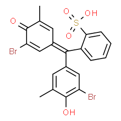 ChemSpider 2D Image | 2-[(E)-(3-Bromo-4-hydroxy-5-methylphenyl)(3-bromo-5-methyl-4-oxo-2,5-cyclohexadien-1-ylidene)methyl]benzenesulfonic acid | C21H16Br2O5S