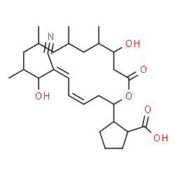 ChemSpider 2D Image | 2-[(4Z,6Z)-7-Cyano-8,16-dihydroxy-9,11,13,15-tetramethyl-18-oxooxacyclooctadeca-4,6-dien-2-yl]cyclopentanecarboxylic acid | C28H43NO6