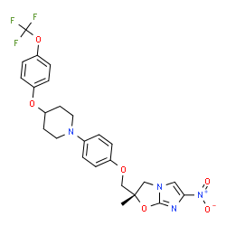 ChemSpider 2D Image | 1-(4-{[(2S)-2-methyl-6-nitro-2H,3H-imidazo[2,1-b][1,3]oxazol-2-yl]methoxy}phenyl)-4-[4-(trifluoromethoxy)phenoxy]piperidine | C25H25F3N4O6