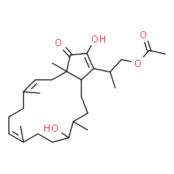 ChemSpider 2D Image | 2-(2,13-Dihydroxy-3a,6,10,14-tetramethyl-3-oxo-3,3a,4,7,8,11,12,13,14,15,16,16a-dodecahydrocyclopenta[15]annulen-1-yl)propyl acetate | C27H42O5