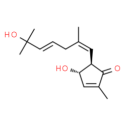 ChemSpider 2D Image | (4S,5R)-4-Hydroxy-5-[(1Z,4E)-6-hydroxy-2,6-dimethyl-1,4-heptadien-1-yl]-2-methyl-2-cyclopenten-1-one | C15H22O3