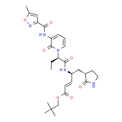 ChemSpider 2D Image | 2,2-Dimethylpropyl (2E,4S)-4-({(2S)-2-[3-{[(5-methyl-1,2-oxazol-3-yl)carbonyl]amino}-2-oxo-1(2H)-pyridinyl]butanoyl}amino)-5-[(3S)-2-oxo-3-pyrrolidinyl]-2-pentenoate | C28H37N5O7
