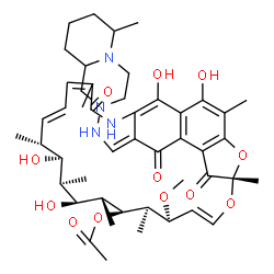 ChemSpider 2D Image | (7S,9E,11S,12R,13S,14R,16R,17S,18S,26E)-2,15,17,29-Tetrahydroxy-11-methoxy-3,7,12,14,16,18,22-heptamethyl-26-{[(6-methyloctahydro-2H-pyrido[1,2-a]pyrazin-2-yl)amino]methylene}-6,23,27-trioxo-8,30-diox
a-24-azatetracyclo[23.3.1.1~4,7~.0~5,28~]triaconta-1(28),2,4,9,19,21,25(29)-heptaen-13-yl acetate | C47H64N4O12