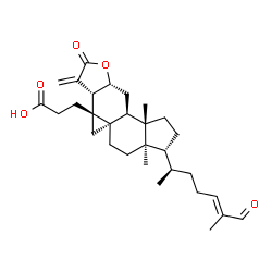 ChemSpider 2D Image | (3R,3aR,5aS,6aR,6bR,9aR,10aS,10bS)-3-[(1R,4E)-1,5-Dimethyl-6-oxo-4-hexen-1-yl]tetradecahydro-3a,10b-dimethyl-7-methylene-8-oxo-6aH-cyclopenta[7,8]cyclopropa[4,4a]naphtho[2,3-b]furan-6a-propanoic acid | C30H42O5