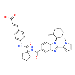 ChemSpider 2D Image | (2E)-3-{4-[({1-[({1-[(1R,2R)-2-Methylcyclohexyl]-2-(1-methyl-1H-pyrrol-2-yl)-1H-benzimidazol-5-yl}carbonyl)amino]cyclopentyl}carbonyl)amino]phenyl}acrylic acid | C35H39N5O4