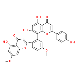 ChemSpider 2D Image | 5,7-Dihydroxy-8-[2-(5-hydroxy-7-methoxy-4-oxo-4H-chromen-2-yl)-5-methoxyphenyl]-2-(4-hydroxyphenyl)-4H-chromen-4-one | C32H22O10