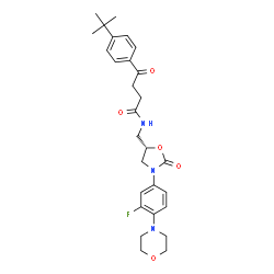 ChemSpider 2D Image | N-({(5S)-3-[3-Fluoro-4-(4-morpholinyl)phenyl]-2-oxo-1,3-oxazolidin-5-yl}methyl)-4-[4-(2-methyl-2-propanyl)phenyl]-4-oxobutanamide | C28H34FN3O5