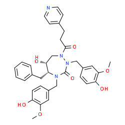 ChemSpider 2D Image | (5R,6R)-5-Benzyl-6-hydroxy-2,4-bis(4-hydroxy-3-methoxybenzyl)-1-[3-(4-pyridinyl)propanoyl]-1,2,4-triazepan-3-one | C35H38N4O7
