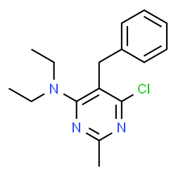 ChemSpider 2D Image | 5-Benzyl-6-chloro-N,N-diethyl-2-methyl-4-pyrimidinamine | C16H20ClN3