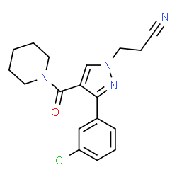 ChemSpider 2D Image | 3-[3-(3-Chloro-phenyl)-4-(piperidine-1-carbonyl)-pyrazol-1-yl]-propionitrile | C18H19ClN4O