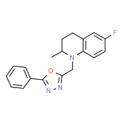 ChemSpider 2D Image | 6-Fluoro-2-methyl-1-[(5-phenyl-1,3,4-oxadiazol-2-yl)methyl]-1,2,3,4-tetrahydroquinoline | C19H18FN3O