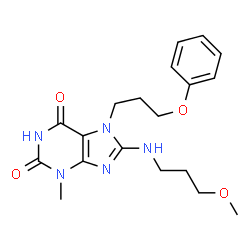 ChemSpider 2D Image | 8-[(3-Methoxypropyl)amino]-3-methyl-7-(3-phenoxypropyl)-3,7-dihydro-1H-purine-2,6-dione | C19H25N5O4