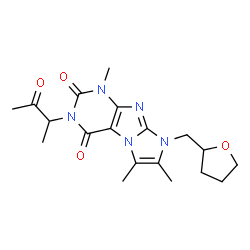 ChemSpider 2D Image | 1,6,7-Trimethyl-3-(3-oxo-2-butanyl)-8-(tetrahydro-2-furanylmethyl)-1H-imidazo[2,1-f]purine-2,4(3H,8H)-dione | C19H25N5O4