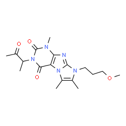 ChemSpider 2D Image | 8-(3-Methoxypropyl)-1,6,7-trimethyl-3-(3-oxo-2-butanyl)-1H-imidazo[2,1-f]purine-2,4(3H,8H)-dione | C18H25N5O4