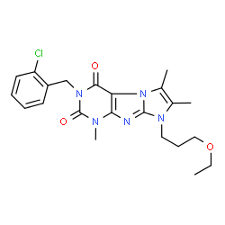 ChemSpider 2D Image | 3-(2-Chlorobenzyl)-8-(3-ethoxypropyl)-1,6,7-trimethyl-1H-imidazo[2,1-f]purine-2,4(3H,8H)-dione | C22H26ClN5O3