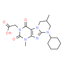 ChemSpider 2D Image | (9-Cyclohexyl-1,7-dimethyl-2,4-dioxo-1,4,6,7,8,9-hexahydropyrimido[2,1-f]purin-3(2H)-yl)acetic acid | C18H25N5O4