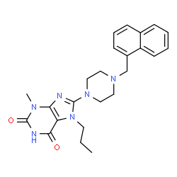 ChemSpider 2D Image | 3-Methyl-8-[4-(1-naphthylmethyl)-1-piperazinyl]-7-propyl-3,7-dihydro-1H-purine-2,6-dione | C24H28N6O2