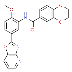 ChemSpider 2D Image | N-[2-Methoxy-5-([1,3]oxazolo[4,5-b]pyridin-2-yl)phenyl]-2,3-dihydro-1,4-benzodioxine-6-carboxamide | C22H17N3O5