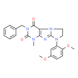 ChemSpider 2D Image | 3-Benzyl-8-(2,5-dimethoxyphenyl)-1-methyl-7,8-dihydro-1H-imidazo[2,1-f]purine-2,4(3H,6H)-dione | C23H23N5O4