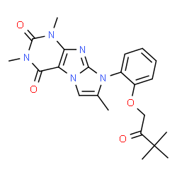 ChemSpider 2D Image | 8-[2-(3,3-Dimethyl-2-oxobutoxy)phenyl]-1,3,7-trimethyl-1H-imidazo[2,1-f]purine-2,4(3H,8H)-dione | C22H25N5O4