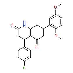 ChemSpider 2D Image | 7-(2,5-Dimethoxyphenyl)-4-(4-fluorophenyl)-4,6,7,8-tetrahydro-2,5(1H,3H)-quinolinedione | C23H22FNO4