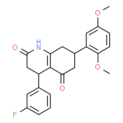 ChemSpider 2D Image | 7-(2,5-Dimethoxyphenyl)-4-(3-fluorophenyl)-4,6,7,8-tetrahydro-2,5(1H,3H)-quinolinedione | C23H22FNO4