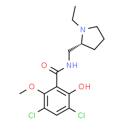 ChemSpider 2D Image | 3,5-Dichloro-N-{[(2R)-1-ethyl-2-pyrrolidinyl]methyl}-2-hydroxy-6-methoxybenzamide | C15H20Cl2N2O3