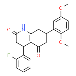 ChemSpider 2D Image | 7-(2,5-Dimethoxyphenyl)-4-(2-fluorophenyl)-4,6,7,8-tetrahydro-2,5(1H,3H)-quinolinedione | C23H22FNO4