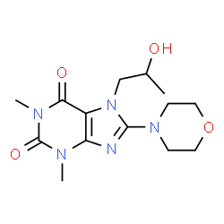ChemSpider 2D Image | 7-(2-Hydroxy-propyl)-1,3-dimethyl-8-morpholin-4-yl-3,7-dihydro-purine-2,6-dione | C14H21N5O4