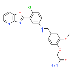 ChemSpider 2D Image | 2-[4-({[4-Chloro-3-([1,3]oxazolo[4,5-b]pyridin-2-yl)phenyl]amino}methyl)-2-methoxyphenoxy]acetamide | C22H19ClN4O4