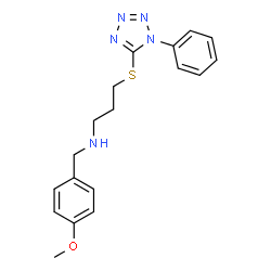 ChemSpider 2D Image | (4-Methoxy-benzyl)-[3-(1-phenyl-1H-tetrazol-5-ylsulfanyl)-propyl]-amine | C18H21N5OS