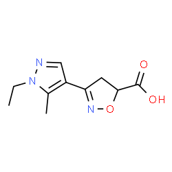 ChemSpider 2D Image | 3-(1-ethyl-5-methyl-1H-pyrazol-4-yl)-4,5-dihydroisoxazole-5-carboxylic acid | C10H13N3O3