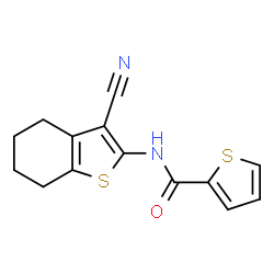 ChemSpider 2D Image | N-(3-Cyano-4,5,6,7-tetrahydro-1-benzothiophen-2-yl)-2-thiophenecarboxamide | C14H12N2OS2