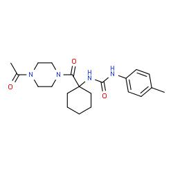 ChemSpider 2D Image | 1-{1-[(4-Acetyl-1-piperazinyl)carbonyl]cyclohexyl}-3-(4-methylphenyl)urea | C21H30N4O3