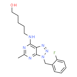 ChemSpider 2D Image | 5-{[3-(2-Fluorobenzyl)-5-methyl-3H-[1,2,3]triazolo[4,5-d]pyrimidin-7-yl]amino}-1-pentanol | C17H21FN6O