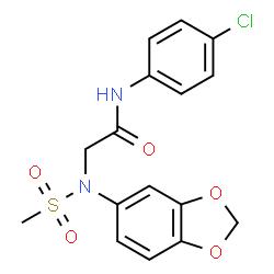 ChemSpider 2D Image | N~2~-1,3-Benzodioxol-5-yl-N-(4-chlorophenyl)-N~2~-(methylsulfonyl)glycinamide | C16H15ClN2O5S