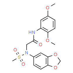 ChemSpider 2D Image | N~2~-1,3-Benzodioxol-5-yl-N-(2,5-dimethoxyphenyl)-N~2~-(methylsulfonyl)glycinamide | C18H20N2O7S