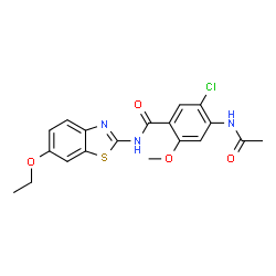 ChemSpider 2D Image | 4-Acetamido-5-chloro-N-(6-ethoxy-1,3-benzothiazol-2-yl)-2-methoxybenzamide | C19H18ClN3O4S