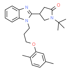 ChemSpider 2D Image | 4-{1-[3-(2,5-Dimethylphenoxy)propyl]-1H-benzimidazol-2-yl}-1-(2-methyl-2-propanyl)-2-pyrrolidinone | C26H33N3O2