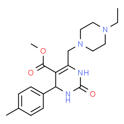 ChemSpider 2D Image | Methyl 6-[(4-ethyl-1-piperazinyl)methyl]-4-(4-methylphenyl)-2-oxo-1,2,3,4-tetrahydro-5-pyrimidinecarboxylate | C20H28N4O3
