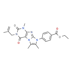 ChemSpider 2D Image | Ethyl 4-[1,6,7-trimethyl-3-(2-methyl-2-propen-1-yl)-2,4-dioxo-1,2,3,4-tetrahydro-8H-imidazo[2,1-f]purin-8-yl]benzoate | C23H25N5O4