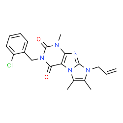 ChemSpider 2D Image | 8-Allyl-3-(2-chlorobenzyl)-1,6,7-trimethyl-1H-imidazo[2,1-f]purine-2,4(3H,8H)-dione | C20H20ClN5O2