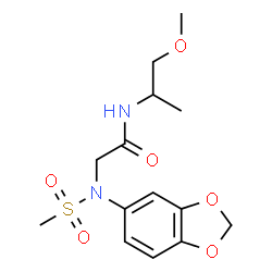 ChemSpider 2D Image | N~2~-1,3-Benzodioxol-5-yl-N-(1-methoxy-2-propanyl)-N~2~-(methylsulfonyl)glycinamide | C14H20N2O6S