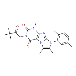 ChemSpider 2D Image | 3-(3,3-Dimethyl-2-oxobutyl)-8-(2,5-dimethylphenyl)-1,6,7-trimethyl-1H-imidazo[2,1-f]purine-2,4(3H,8H)-dione | C24H29N5O3